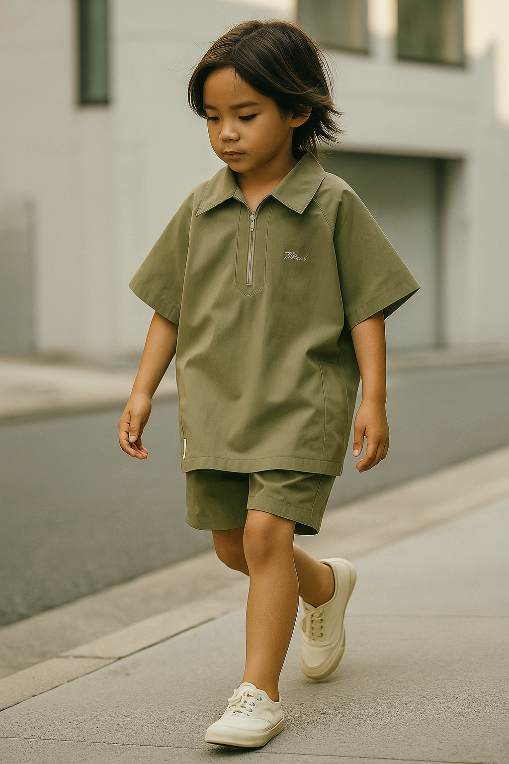 Half-Zip Minimalist Utility Polo – Sandstone Beige