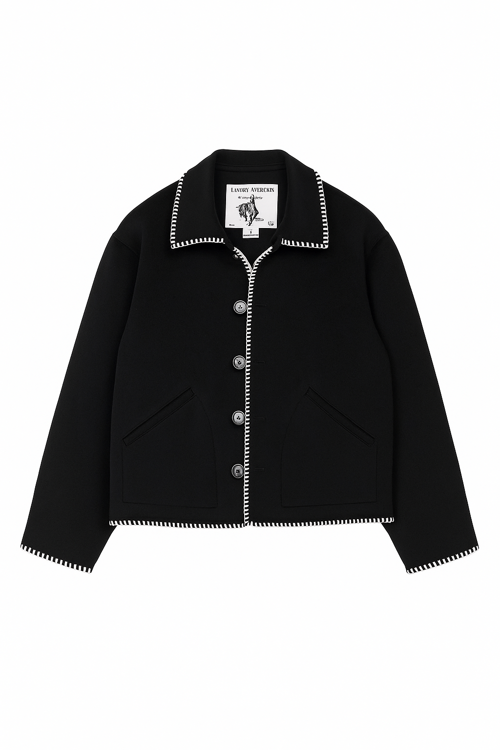 Kids Black Contrast Stitch Button Jacket