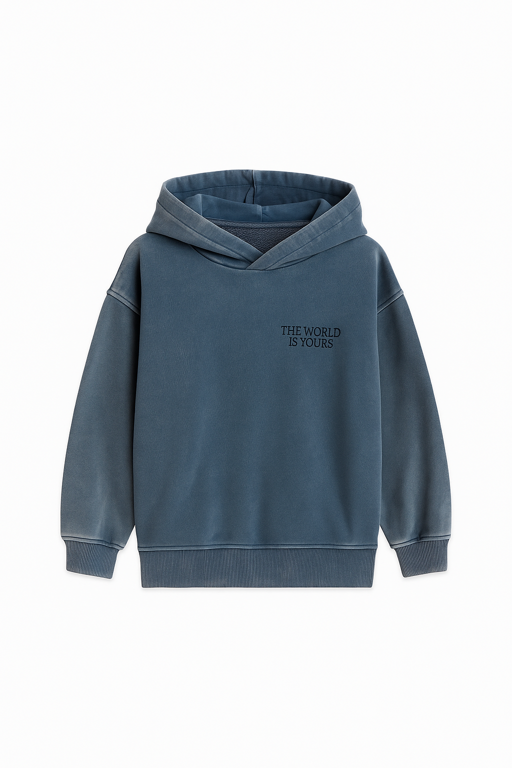 Kids Minimal “The World Is Yours” Hoodie – Blue Washed