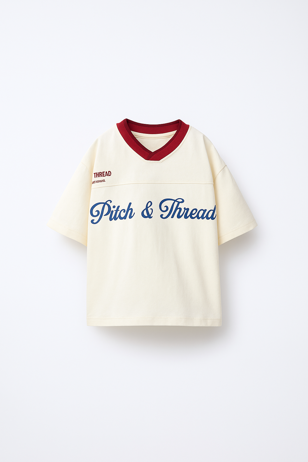 Kids Pitch & Thread Sports Graphic T-Shirt – Cream & Maroon