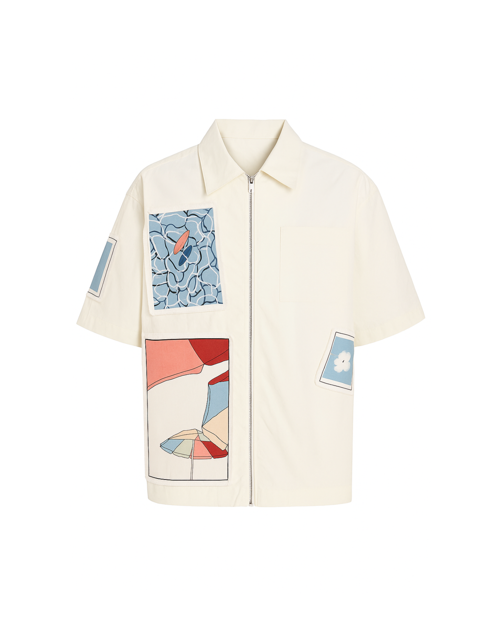 Graphic Zip-Up Short Sleeve Shirt – Cream